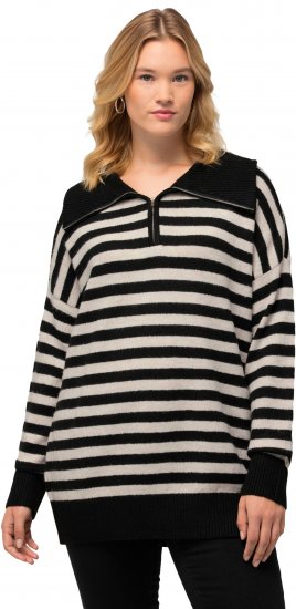 Ulla Popken Striped Troyer Collar Sweater Black - Sweaters & hoodies - 