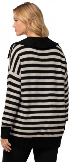 Ulla Popken Striped Troyer Collar Sweater Black - Sweaters & hoodies - 