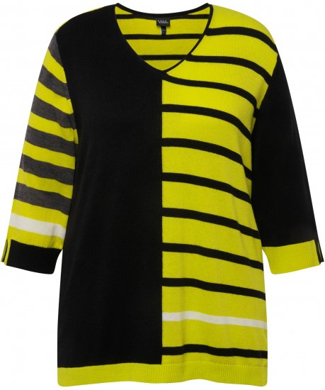 Ulla Popken Mixed Stripe 3/4 Sleeve Colorblock Sweater Apple Green - Sweaters & hoodies - 