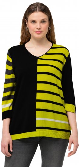 Ulla Popken Mixed Stripe 3/4 Sleeve Colorblock Sweater Apple Green - Sweaters & hoodies - 
