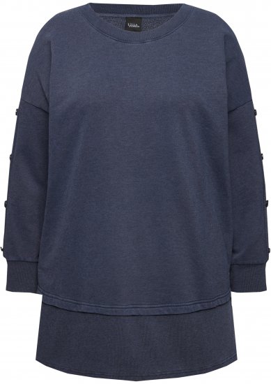 Ulla Popken Layered Look Button Sleeve Sweatshirt Navy - Sweaters & hoodies - 