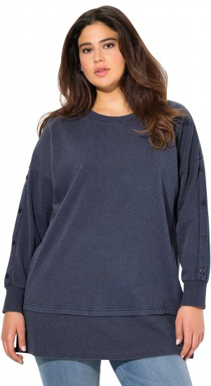 Ulla Popken Layered Look Button Sleeve Sweatshirt Navy - Sweaters & hoodies - 