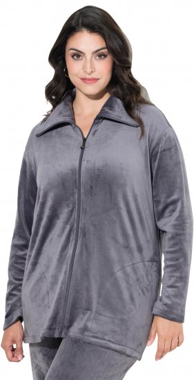 Ulla Popken Velour Loungewear Jacket Dark Grey - Sweaters & hoodies - 
