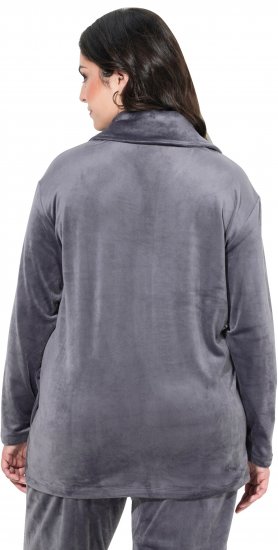 Ulla Popken Velour Loungewear Jacket Dark Grey - Sweaters & hoodies - 