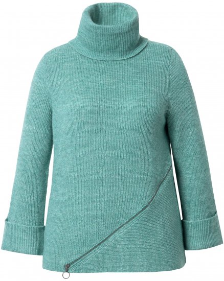 Ulla Popken Asymmetric Zipper Turtleneck Sweater Green - Sweaters & hoodies - 