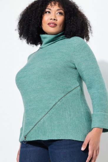 Ulla Popken Asymmetric Zipper Turtleneck Sweater Green - Sweaters & hoodies - Warme Sweatshirts, Hoodies & Truien