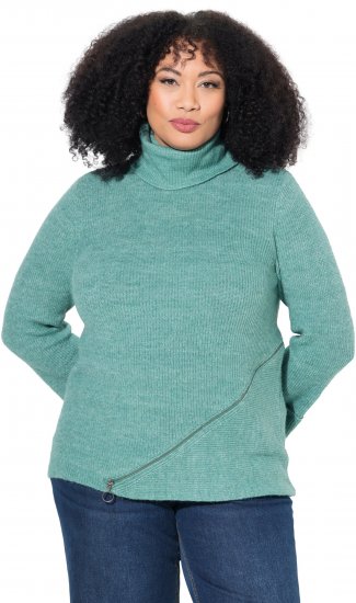 Ulla Popken Asymmetric Zipper Turtleneck Sweater Green - Sweaters & hoodies - 