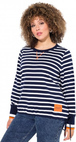 Ulla Popken Striped Drawstring Hem Sweatshirt Navy - Sweaters & hoodies - 
