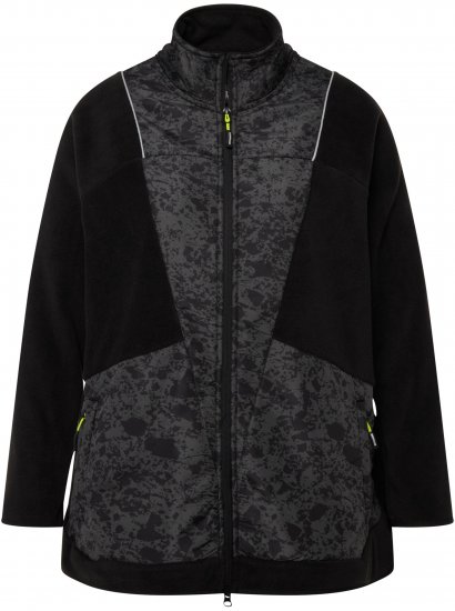 Ulla Popken Patch Print Fleece Jacket Black - Sweaters & hoodies - 