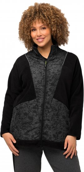 Ulla Popken Patch Print Fleece Jacket Black - Sweaters & hoodies - 