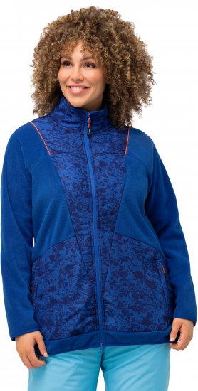 Ulla Popken Patch Print Fleece Jacket Denim Blue - Sweaters & hoodies - 