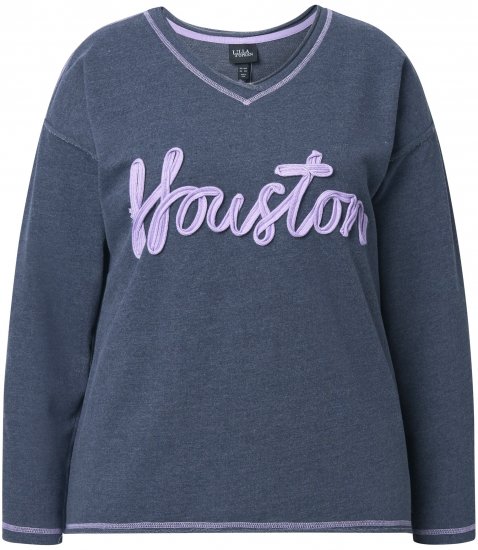 Ulla Popken Houston Textured Lettering Sweatshirt Navy - Sweaters & hoodies - 