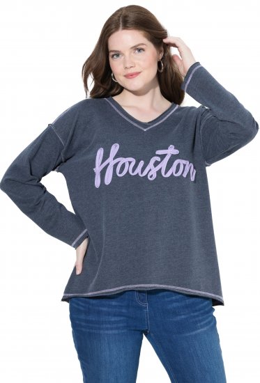 Ulla Popken Houston Textured Lettering Sweatshirt Navy - Sweaters & hoodies - 