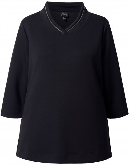 Ulla Popken Decorative Chain Collar Sweatshirt Black - Sweaters & hoodies - 