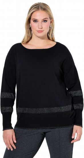 Ulla Popken Sparkling Breton Striped Sweater Black - Ulla Popken - 