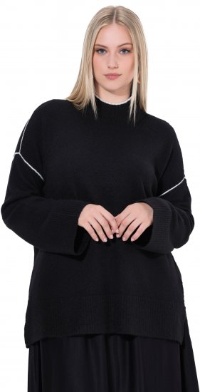 Ulla Popken Decorative Seam Contrast Color Sweater Black - Sweaters & hoodies - 