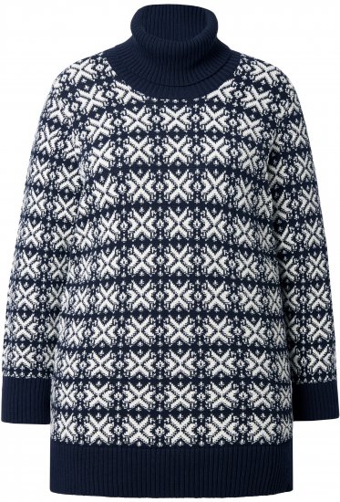 Ulla Popken Eco Cotton Geometric Snowflake Sweater Navy - Sweaters & hoodies - 