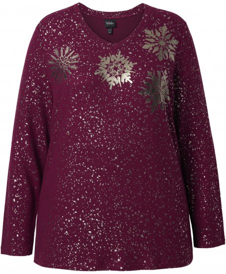 Ulla Popken Metallic Print Extra Soft Christmas Sweatshirt Dark Wine Red - Sweaters & hoodies - 