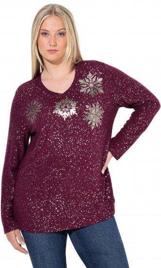 Ulla Popken Metallic Print Extra Soft Christmas Sweatshirt Dark Wine Red - Sweaters & hoodies - 