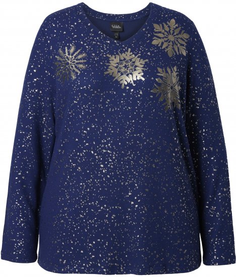 Ulla Popken Metallic Print Extra Soft Christmas Sweatshirt Ink Blue - Sweaters & hoodies - 