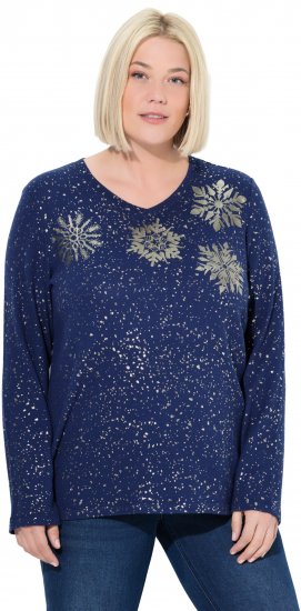 Ulla Popken Metallic Print Extra Soft Christmas Sweatshirt Ink Blue - Sweaters & hoodies - 