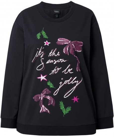 Ulla Popken Sparkling Sequin Bows Christmas Sweatshirt Black - Sweaters & hoodies - 