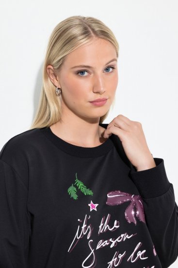 Ulla Popken Sparkling Sequin Bows Christmas Sweatshirt Black - Sweaters & hoodies - Warme Sweatshirts, Hoodies & Truien