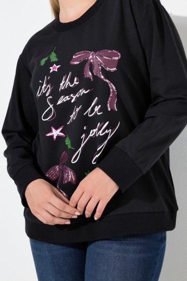 Ulla Popken Sparkling Sequin Bows Christmas Sweatshirt Black - Sweaters & hoodies - Warme Sweatshirts, Hoodies & Truien