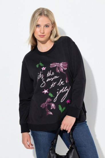 Ulla Popken Sparkling Sequin Bows Christmas Sweatshirt Black - Sweaters & hoodies - Warme Sweatshirts, Hoodies & Truien