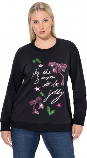 Ulla Popken Sparkling Sequin Bows Christmas Sweatshirt Black - Sweaters & hoodies - 