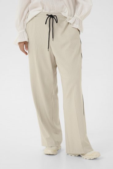 Kaffe Curve Sirana Pants Beige Melange/Black Stripe - Stoffen broeken - 