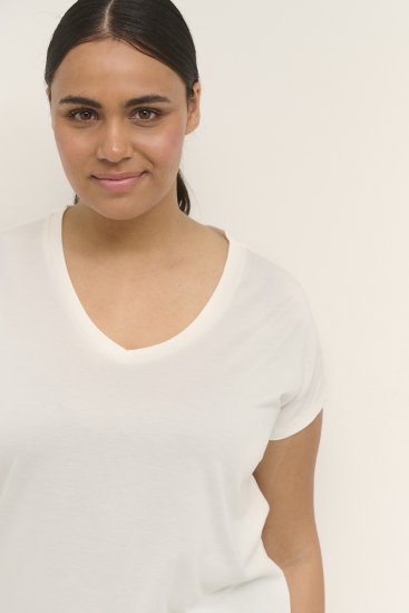 Kaffe Curve Lina V-Neck T-Shirt White - T-shirts - 