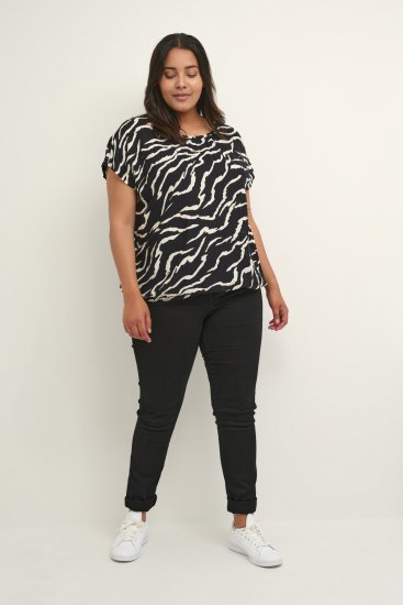 Kaffe Curve Sonna Stanley Top Zwart/Antique Zebraprint - T-shirts - 