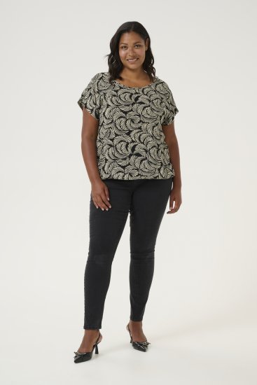 Kaffe Curve Sonna Stanley Top Diepzwart/Antiek wit print - T-shirts - 