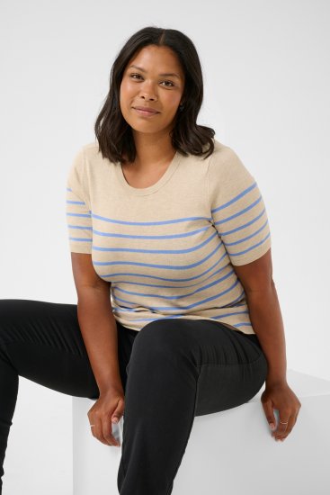 Kaffe Curve Lizzy Gestreepte trui Beige/Blauw - Bedrukte T-shirts voor dames - 