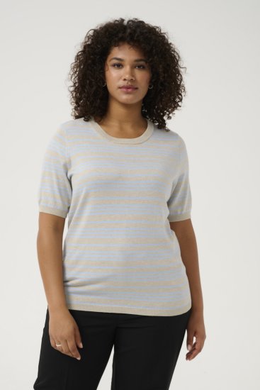 Kaffe Curve Lizzy Gestreepte trui Beige/Zachtblauw - Bedrukte T-shirts voor dames - 