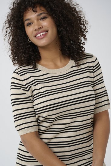 Kaffe Curve Lizzy Gestreepte trui Beige/Zwart gestreept - Bedrukte T-shirts voor dames - 