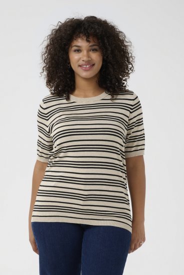 Kaffe Curve Lizzy Gestreepte trui Beige/Zwart gestreept - Bedrukte T-shirts voor dames - 