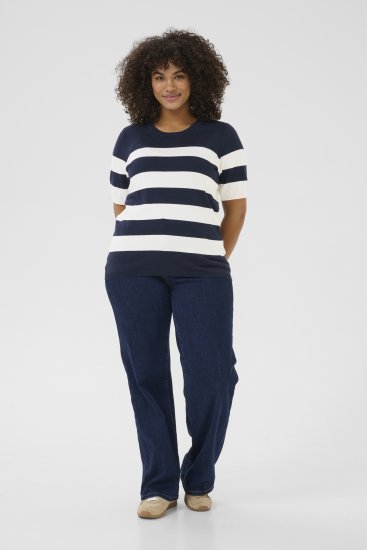 Kaffe Curve Lizzy streepd Trui Midnight/Chalk streep - T-shirts - 