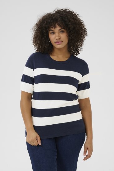 Kaffe Curve Lizzy streepd Trui Midnight/Chalk streep - T-shirts - 
