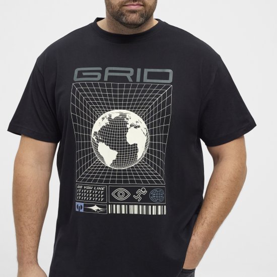 North Latitude 53333 Grid Printed T-Shirt Black - T-shirts - Grote Maten T-shirts Heren