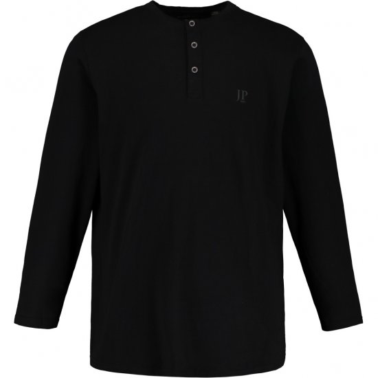 JP1880 Henley T-Shirt Long Sleeve Black TALL - HERENKLEDING MT-6XLT - Tall Kleding Heren