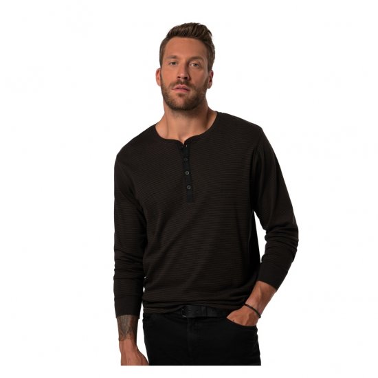 JP1880 T-Shirt Henley Long Sleeve Striped Brown TALL - HERENKLEDING MT-6XLT - Tall Kleding Heren