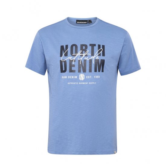 North Latitude Denim Printed Logo T-Shirt Dusty Blue - T-shirts - Grote Maten T-shirts Heren