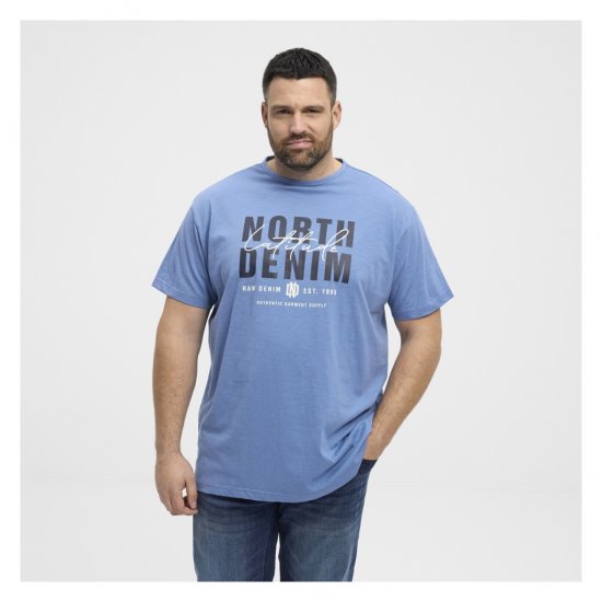 North Latitude Denim Printed Logo T-Shirt Dusty Blue - T-shirts - Grote Maten T-shirts Heren