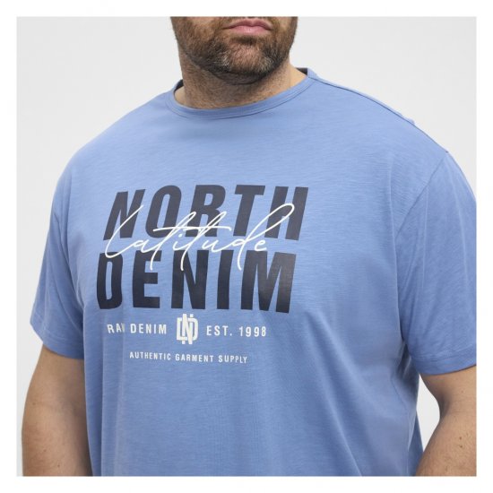 North Latitude Denim Printed Logo T-Shirt Dusty Blue - T-shirts - Grote Maten T-shirts Heren