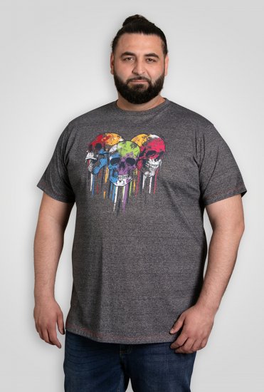 D555 Coalville T-Shirt Skulls with Colored Drips Navy Twist - T-shirts - Grote Maten T-shirts Heren