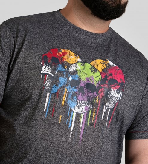 D555 Coalville T-Shirt Skulls with Colored Drips Navy Twist - T-shirts - Grote Maten T-shirts Heren