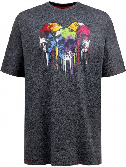 D555 Coalville T-Shirt Skulls with Colored Drips Navy Twist - T-shirts - Grote Maten T-shirts Heren