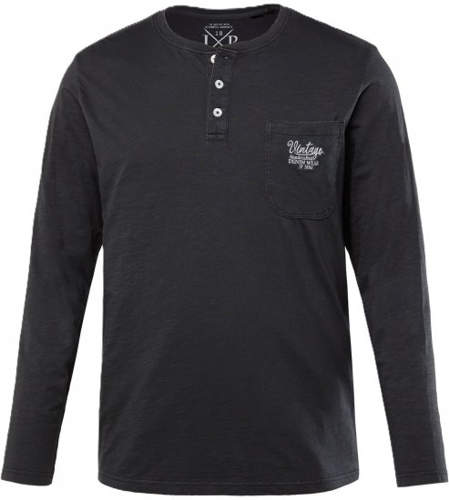 JP1880 T-Shirt Henley Long Sleeve Black TALL - HERENKLEDING MT-6XLT - Tall Kleding Heren